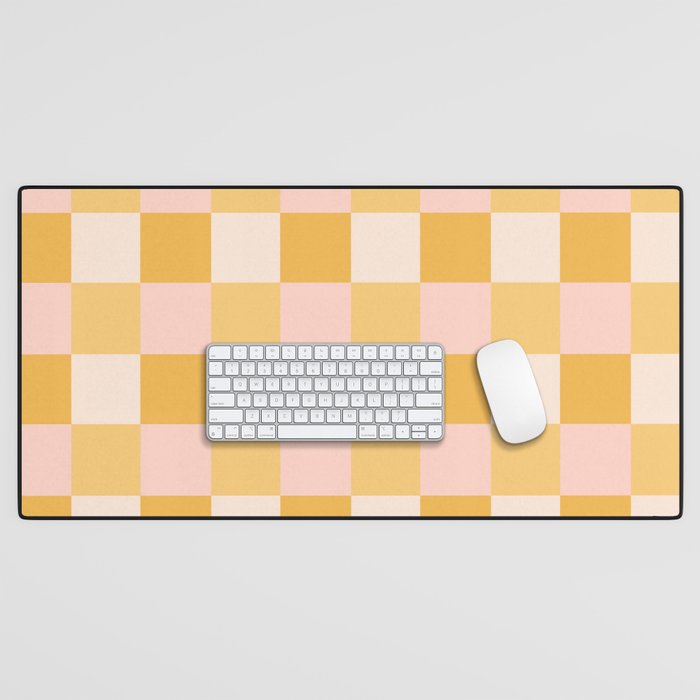 Yellow and peachy pink checks Desk Mat Gallery Image 1