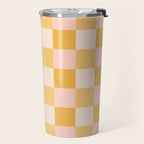 Yellow and peachy pink checks Travel Mug Gallery Image 2