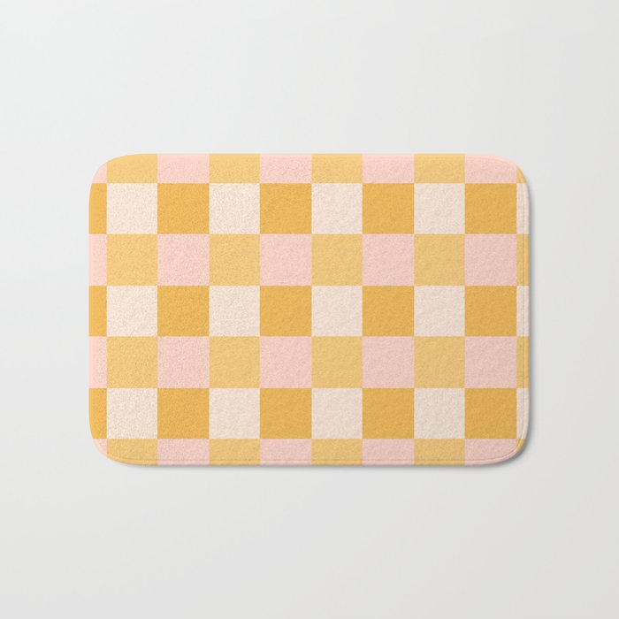 Yellow and peachy pink checks Bath Mat Gallery Image 1
