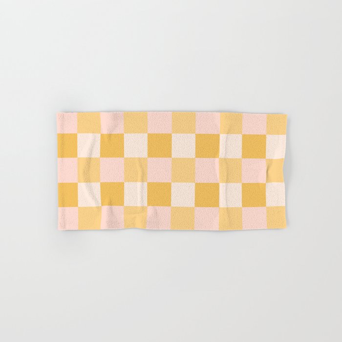 Yellow and peachy pink checks Bath Towel Gallery Image 1