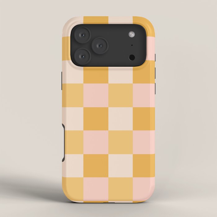 Yellow and peachy pink checks iPhone Case Gallery Image 4