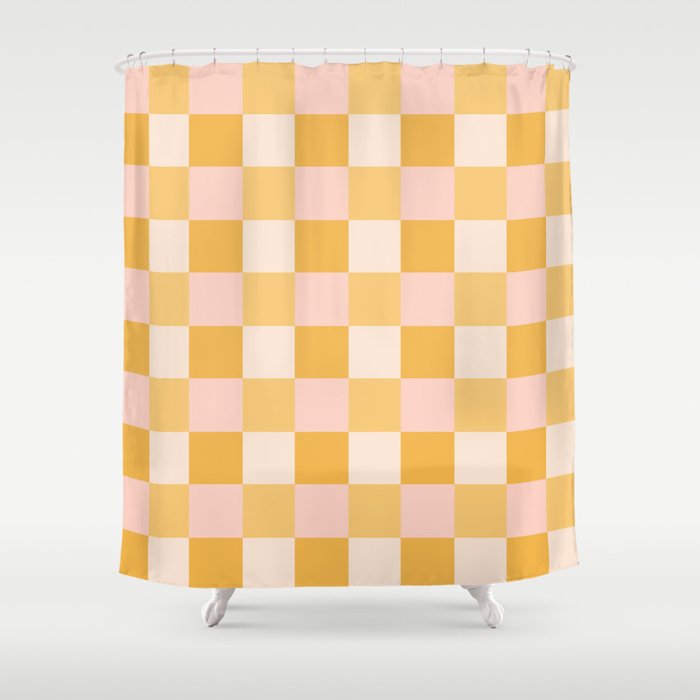 Yellow and peachy pink checks Shower Curtain Gallery Image 1