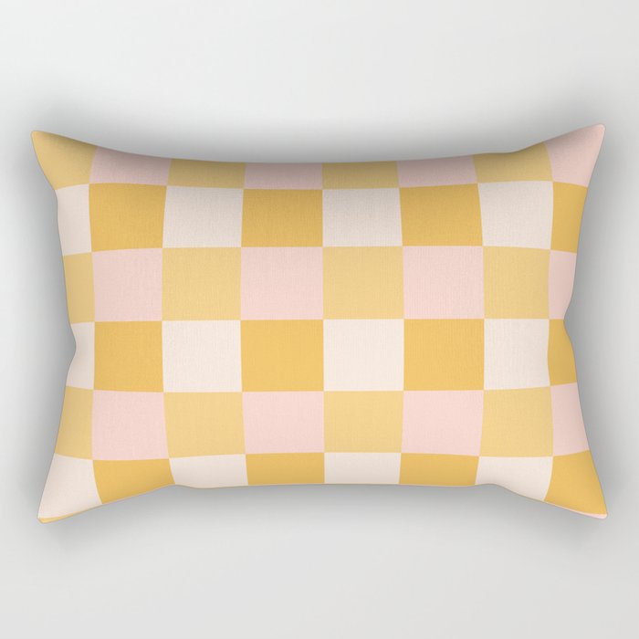 Yellow and peachy pink checks Rectangular Pillow Gallery Image 2