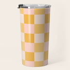 Yellow and peachy pink checks Travel Mug Gallery Image 3
