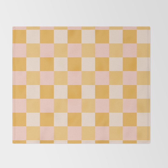 Yellow and peachy pink checks Throw Blanket Gallery Image 2
