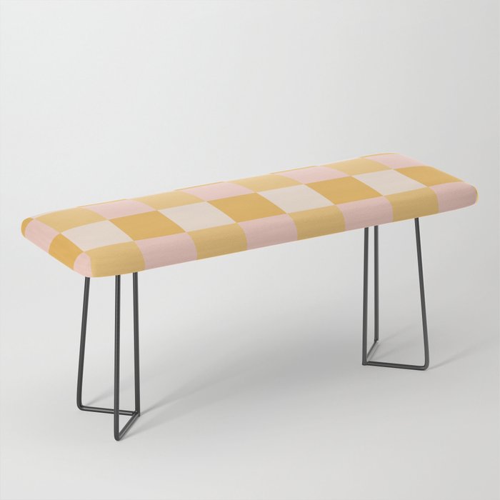 Yellow and peachy pink checks Bench Gallery Image 1