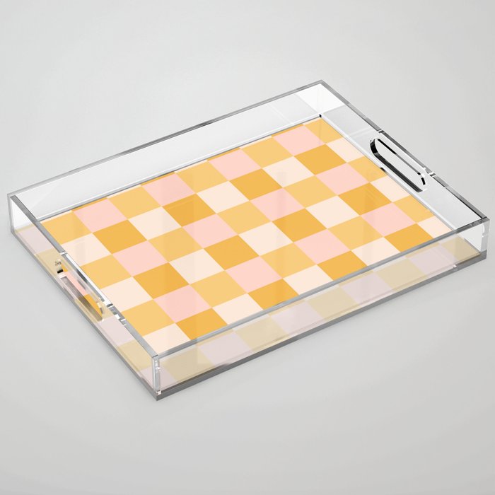 Yellow and peachy pink checks Acrylic Tray Gallery Image 1