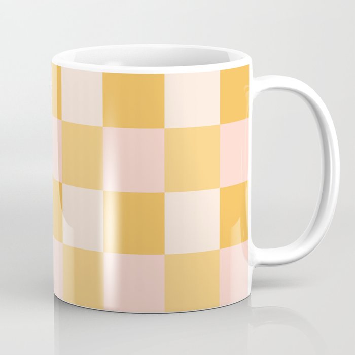 Yellow and peachy pink checks Coffee Mug Gallery Image 1
