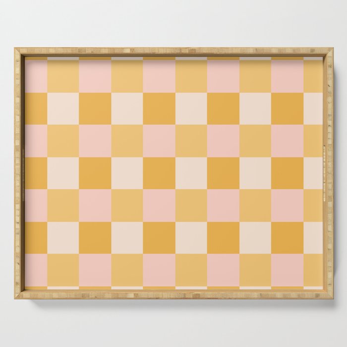 Yellow and peachy pink checks Serving Tray Gallery Image 1