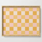 Yellow and peachy pink checks Serving Tray Gallery Image 1