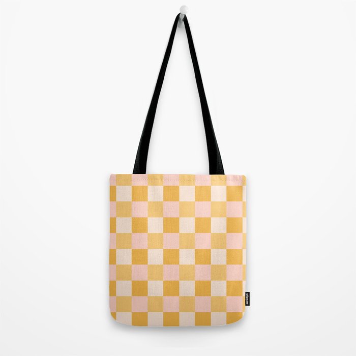 Yellow and peachy pink checks Tote Bag Gallery Image 2