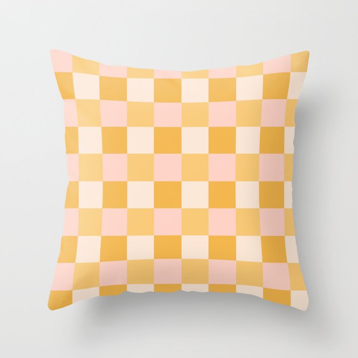 Yellow and peachy pink checks Throw Pillow Gallery Image 6