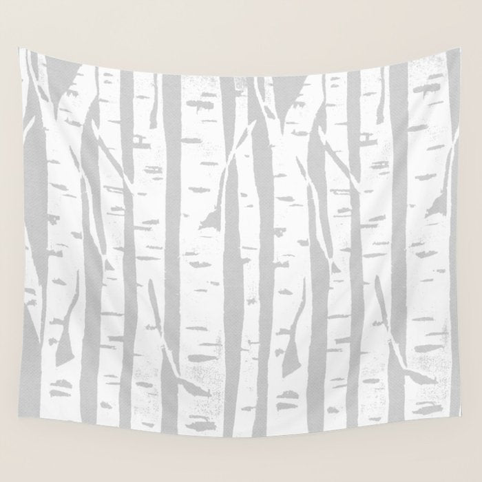 Woodcut Birches Grey Wall Tapestry Gallery Image 4