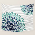 Floral Prints, Gray, Teal and Blue, Abstract Art Wall Tapestry Gallery Image 4