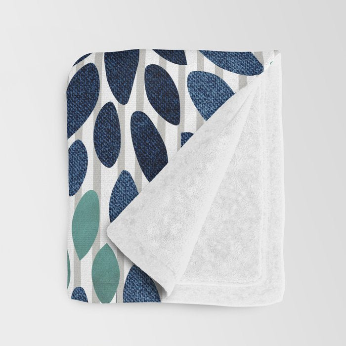 Floral Prints, Gray, Teal and Blue, Abstract Art Throw Blanket Gallery Image 3