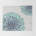Floral Prints, Gray, Teal and Blue, Abstract Art Throw Blanket Gallery Image 2