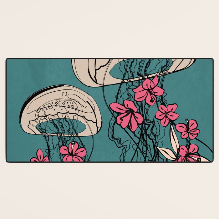 Floral Jellyfishes 1 Desk Mat Gallery Image 3