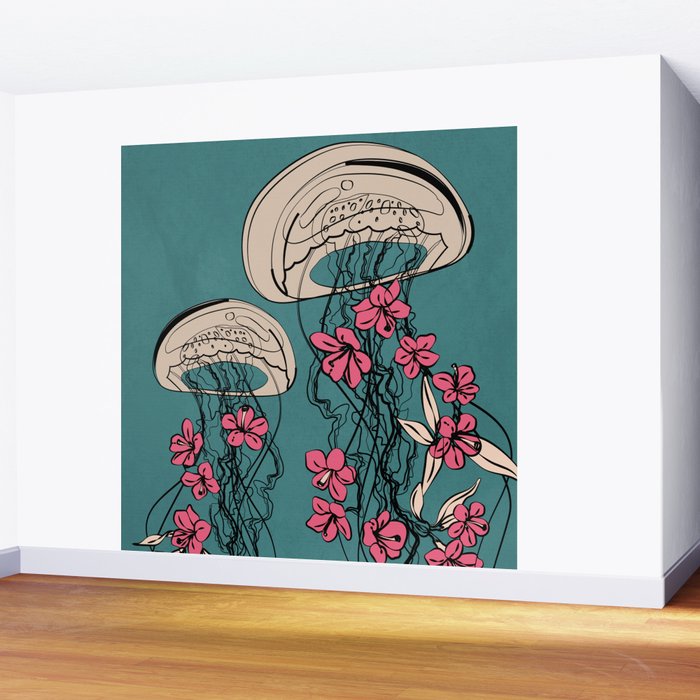 Floral Jellyfishes 1 Wall Mural Gallery Image 2