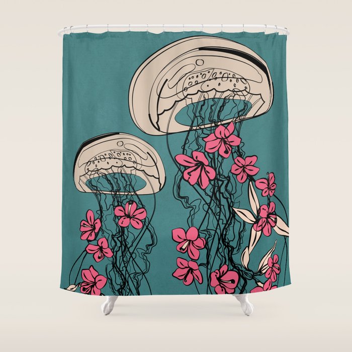 Floral Jellyfishes 1 Shower Curtain Gallery Image 1
