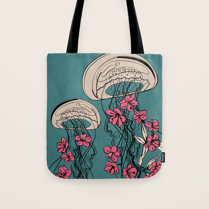 Floral Jellyfishes 1 Tote Bag Gallery Image 1