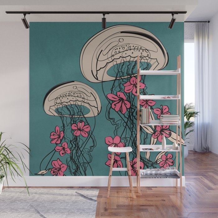 Floral Jellyfishes 1 Wall Mural Gallery Image 1