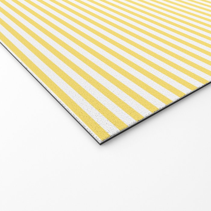 Fine Stripes Narrow Vertical Stripe Pattern in Butter Yellow and White Welcome Mat Gallery Image 2