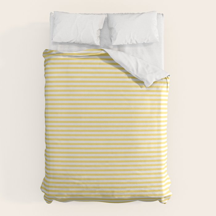 Fine Stripes Narrow Vertical Stripe Pattern in Butter Yellow and White Duvet Cover Gallery Image 1