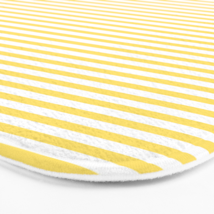 Fine Stripes Narrow Vertical Stripe Pattern in Butter Yellow and White Bath Mat Gallery Image 3