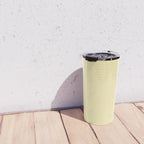 Fine Stripes Narrow Vertical Stripe Pattern in Butter Yellow and White Travel Mug Gallery Image 4