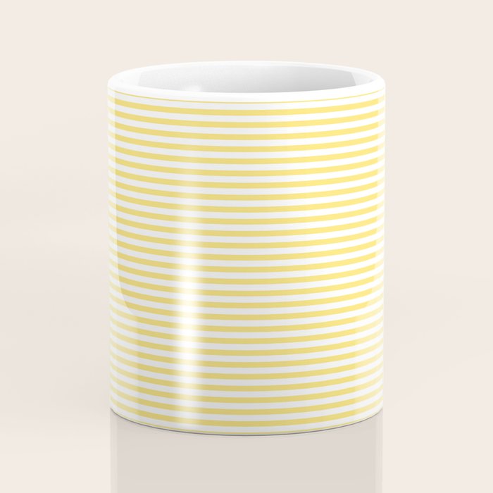 Fine Stripes Narrow Vertical Stripe Pattern in Butter Yellow and White Coffee Mug Gallery Image 4