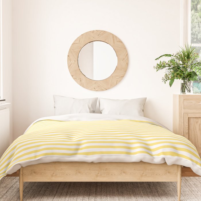 Fine Stripes Narrow Vertical Stripe Pattern in Butter Yellow and White Duvet Cover Gallery Image 3