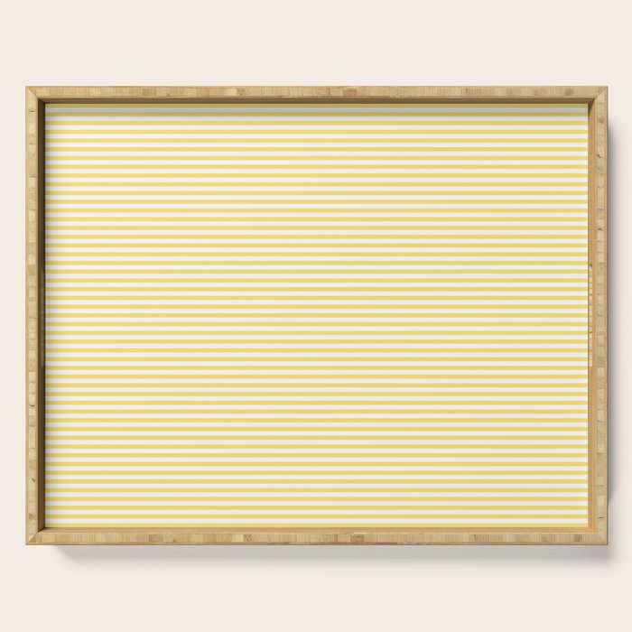 Fine Stripes Narrow Vertical Stripe Pattern in Butter Yellow and White Serving Tray Gallery Image 1