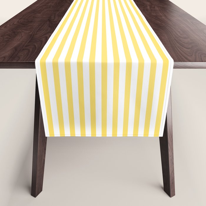 Fine Stripes Narrow Vertical Stripe Pattern in Butter Yellow and White Table Runner Gallery Image 1