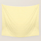 Fine Stripes Narrow Vertical Stripe Pattern in Butter Yellow and White Wall Tapestry Gallery Image 4