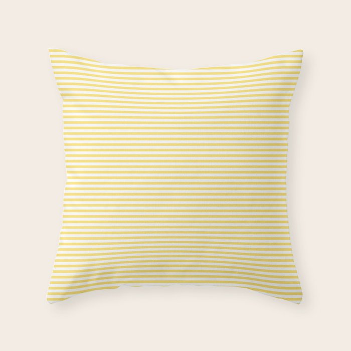 Fine Stripes Narrow Vertical Stripe Pattern in Butter Yellow and White Throw Pillow Gallery Image 1