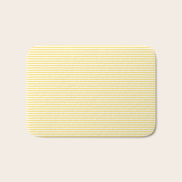 Fine Stripes Narrow Vertical Stripe Pattern in Butter Yellow and White Bath Mat Gallery Image 1