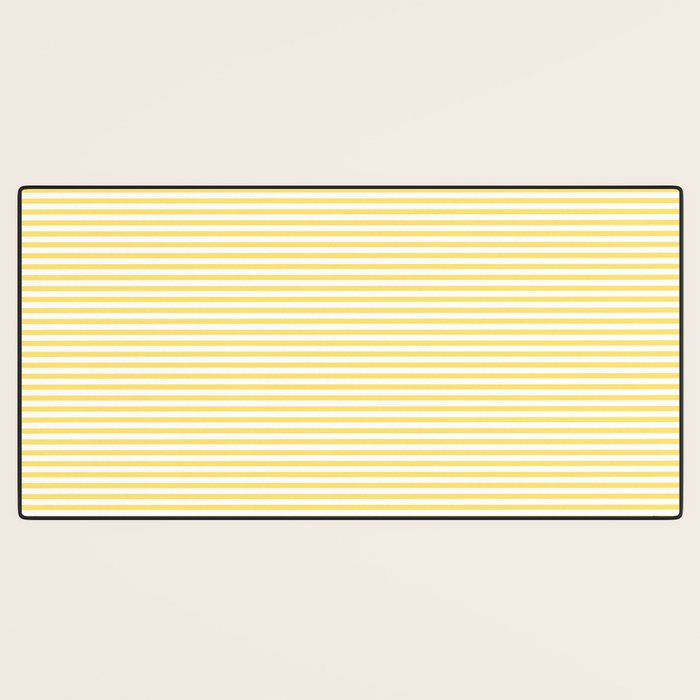 Fine Stripes Narrow Vertical Stripe Pattern in Butter Yellow and White Desk Mat Gallery Image 3