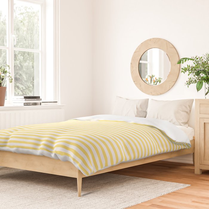 Fine Stripes Narrow Vertical Stripe Pattern in Butter Yellow and White Duvet Cover Gallery Image 2