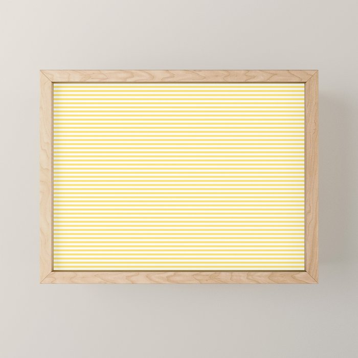 Fine Stripes Narrow Vertical Stripe Pattern in Butter Yellow and White Mini Art Print Gallery Image 1
