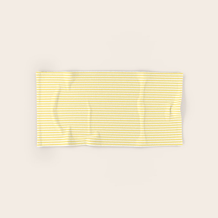 Fine Stripes Narrow Vertical Stripe Pattern in Butter Yellow and White Bath Towel Gallery Image 1