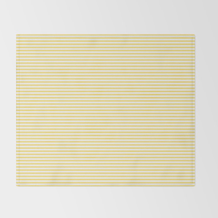 Fine Stripes Narrow Vertical Stripe Pattern in Butter Yellow and White Throw Blanket Gallery Image 2
