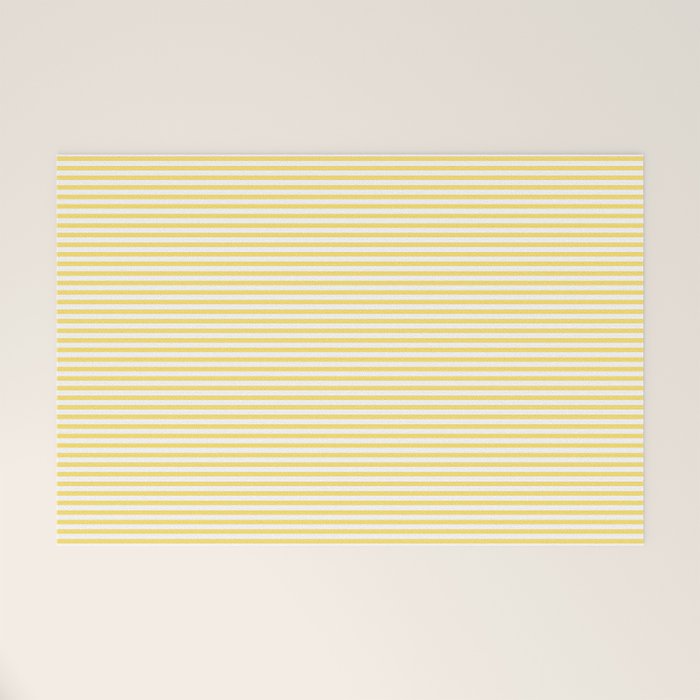 Fine Stripes Narrow Vertical Stripe Pattern in Butter Yellow and White Welcome Mat Gallery Image 1