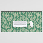 Retro green cactus plant pattern Desk Mat Gallery Image 1