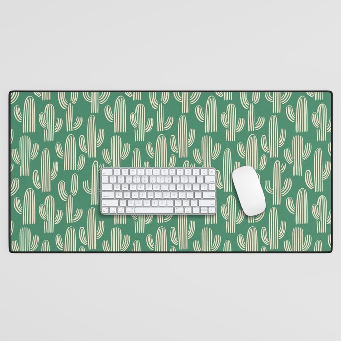 Retro green cactus plant pattern Desk Mat Gallery Image 1