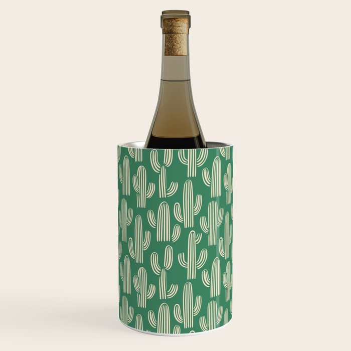 Retro green cactus plant pattern Wine Chiller Gallery Image 1