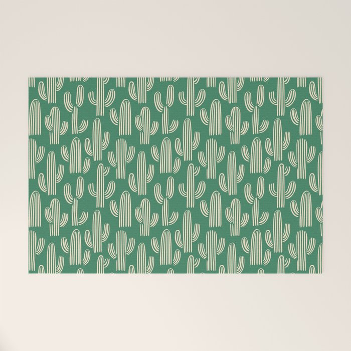 Retro green cactus plant pattern Welcome Mat Gallery Image 1