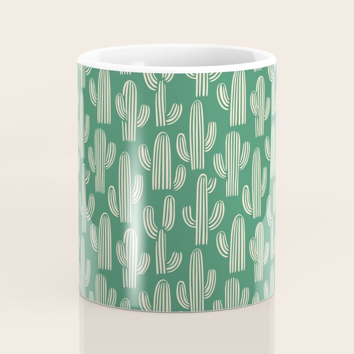 Retro green cactus plant pattern Coffee Mug Gallery Image 4