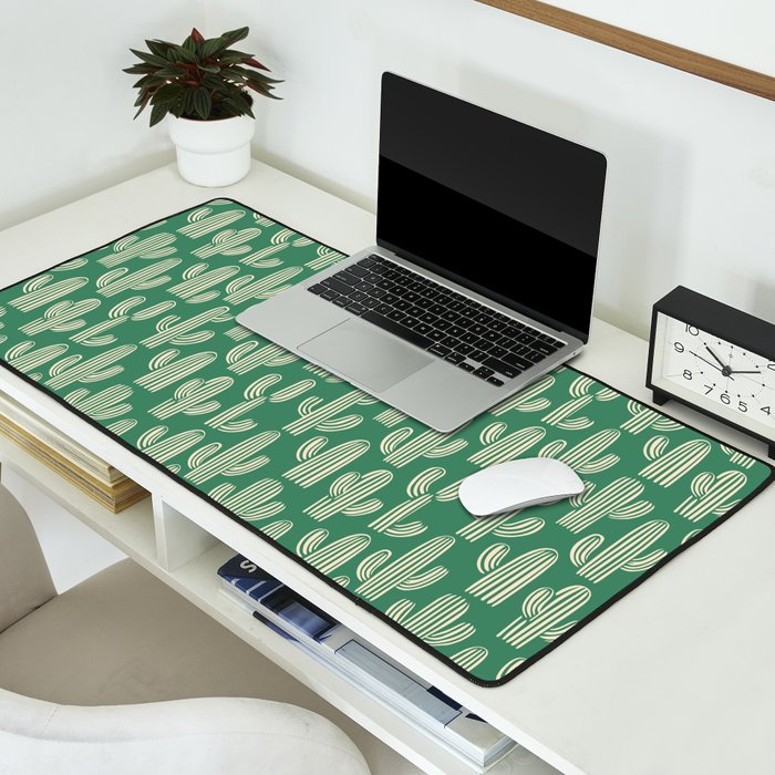 Retro green cactus plant pattern Desk Mat Gallery Image 2