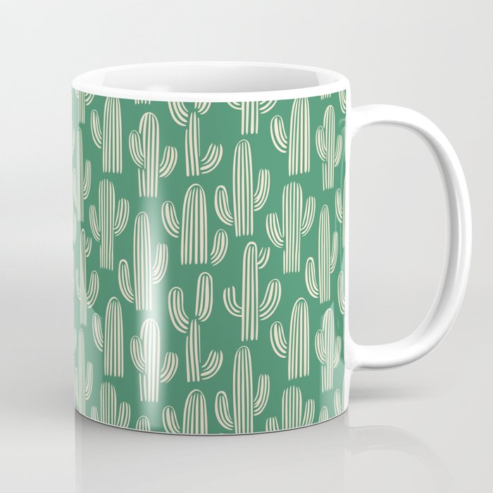 Retro green cactus plant pattern Coffee Mug Gallery Image 1