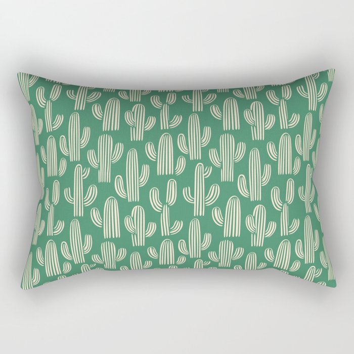 Retro green cactus plant pattern Rectangular Pillow Gallery Image 1